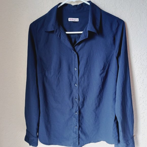 Merona navy blue, long sleeve, button down collared shirt. - Picture 4 of 8